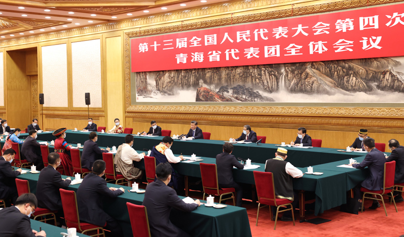 3月7日，中共中央總書記、國家主席、中央軍委主席習(xí)近平參加十三屆全國人大四次會議青海代表團(tuán)的審議。新華社記者 黃敬文 攝
